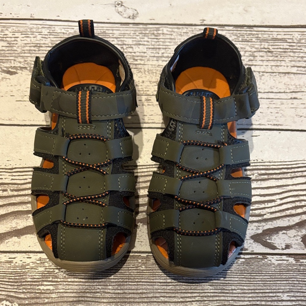 Eddie Bauer Olive Green Kids Sport Sandals with Orange Interior